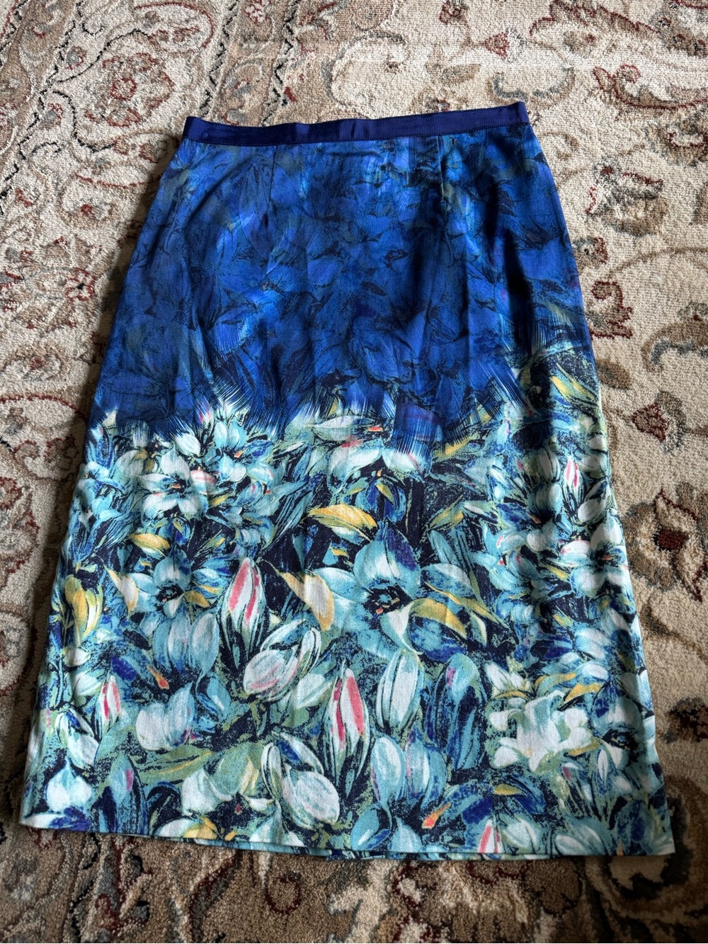 Like New Moulinette Soeurs Anthro Blue Floral Midi Pencil Skirt Size 2